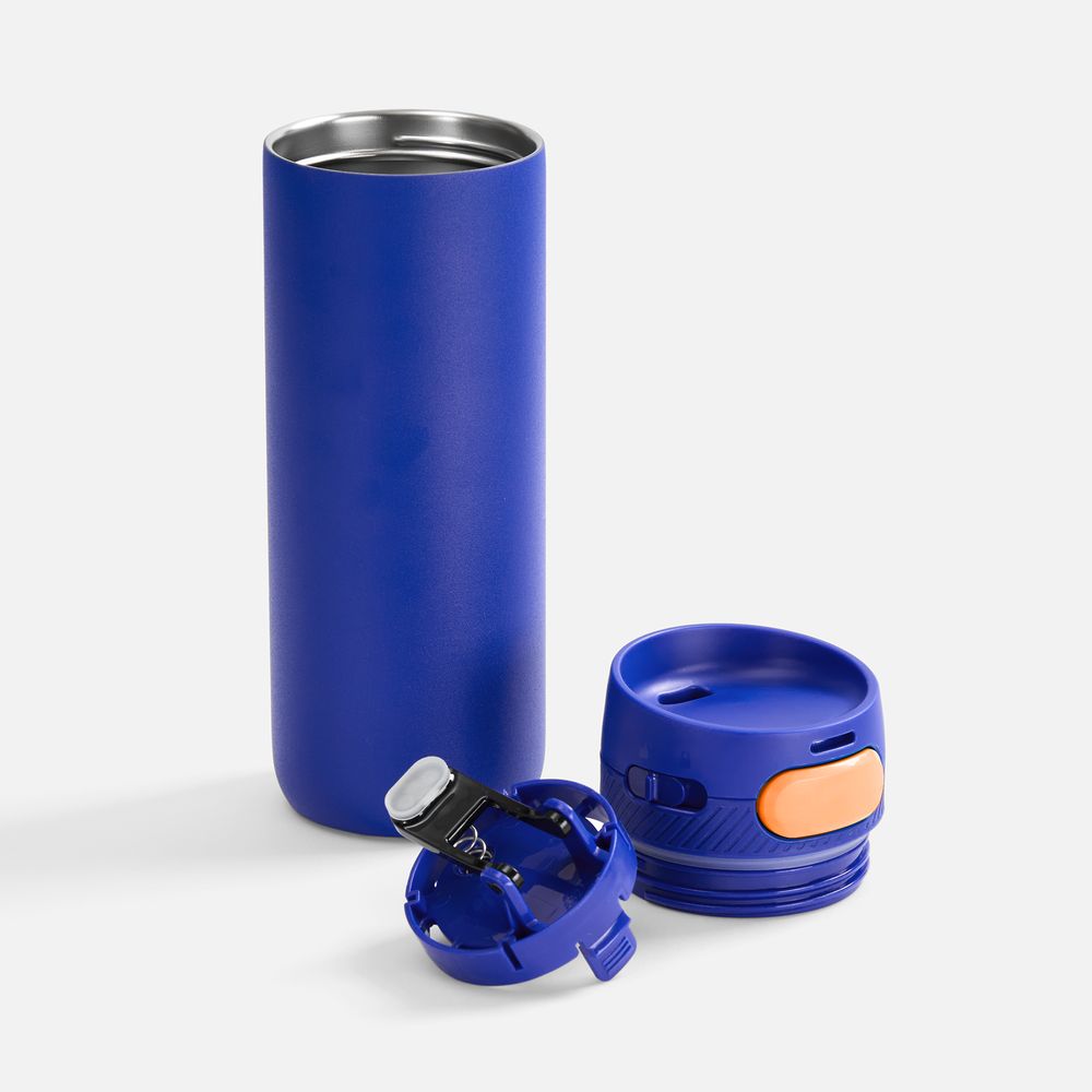 Термостакан X1 с цветной кнопкой, синий с оранжевым-1