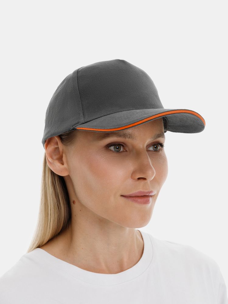 Бейсболка Long Beach, серая с оранжевым-3