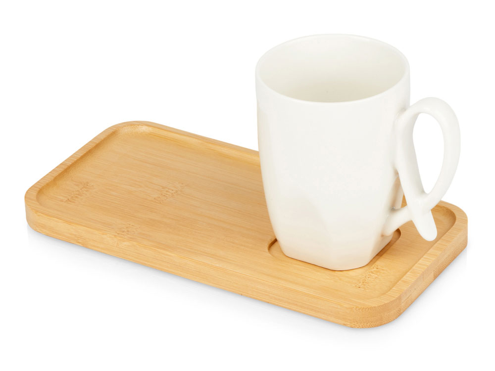 Чайная пара с бамбуковым блюдцем Deny, белый-0