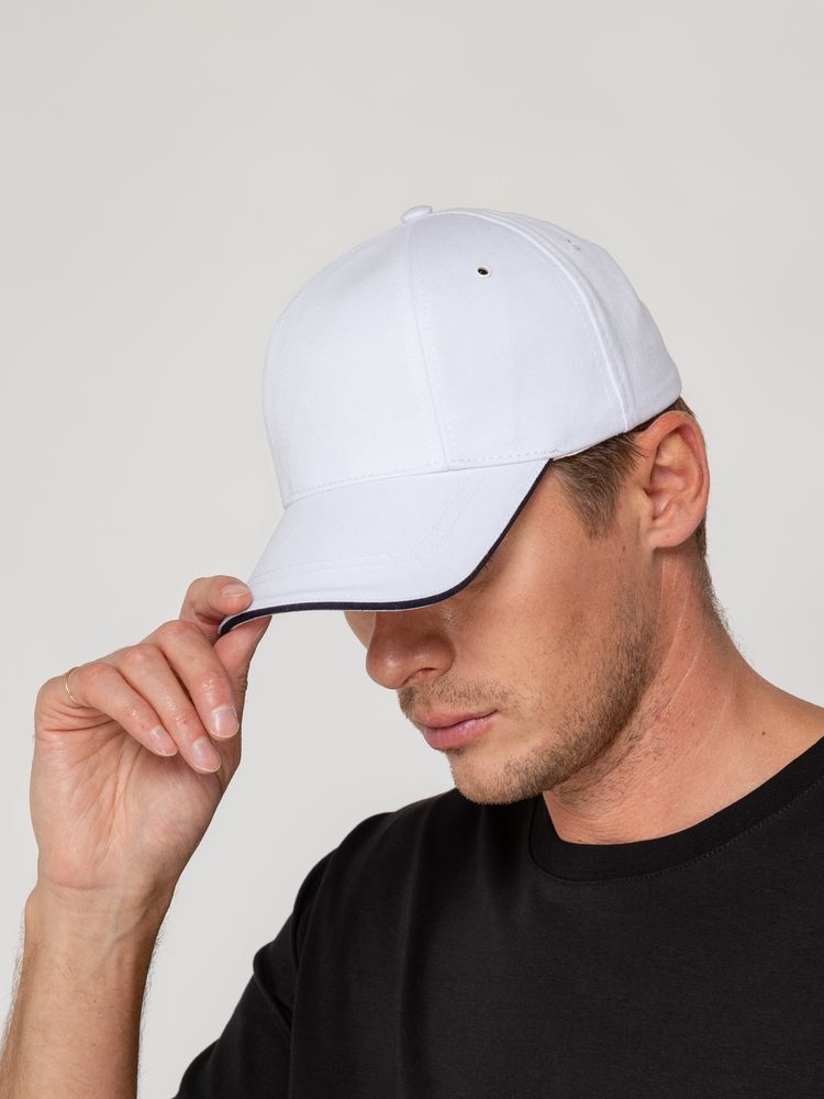 Бейсболка Canopy, белая с темно-синим кантом-3