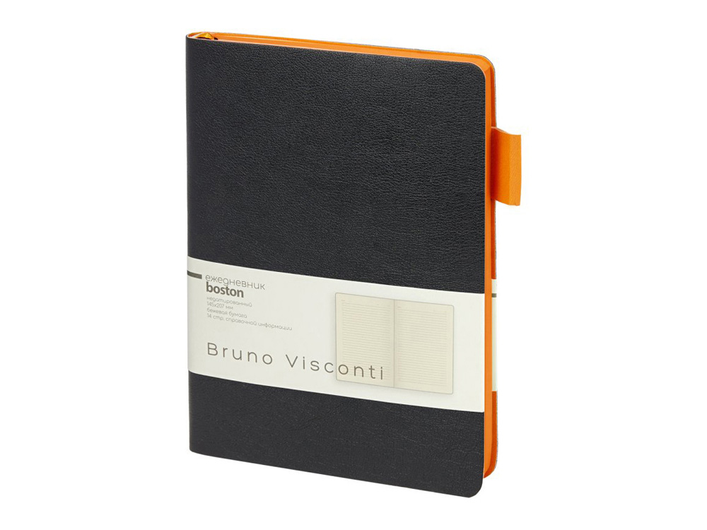 Ежедневник недатированный А5 Boston, черный (оранжевый обрез)-0