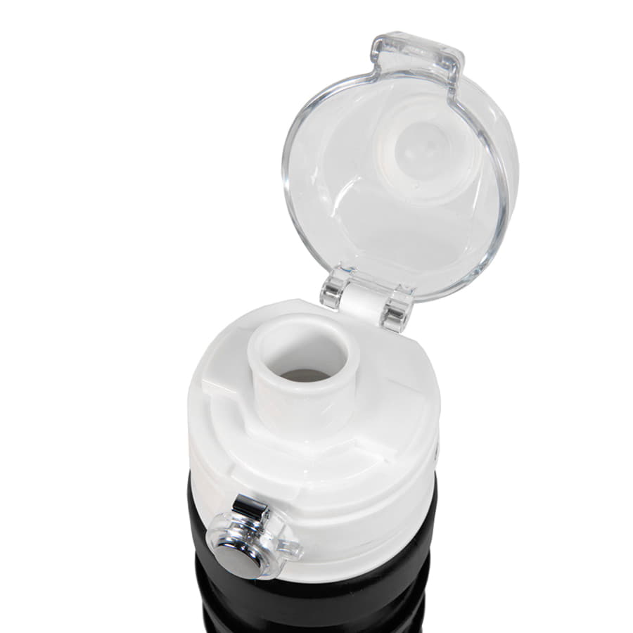 Бутылка для воды складная с карабином SPRING, 550/250 мл, силикон, черный-2