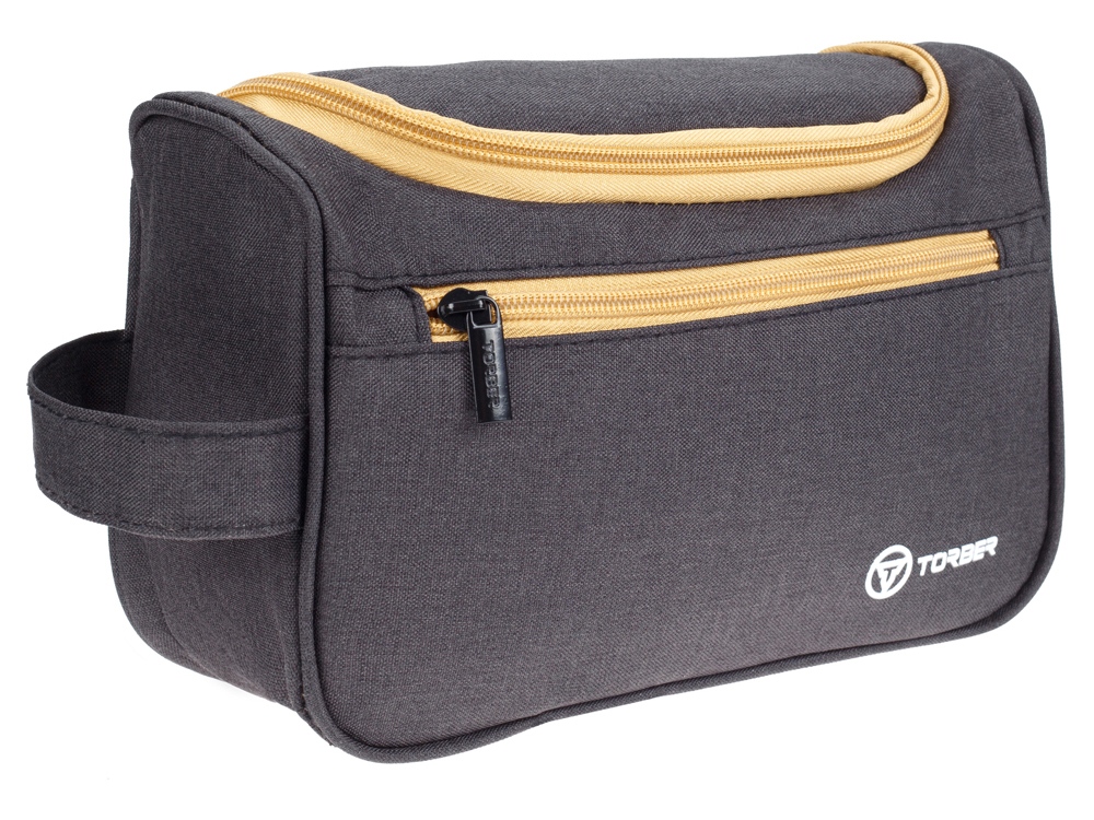 Несессер TORBER, дорожный, чёрный/бежевый, полиэстер 300D, 24 х 16 х 9 см-1