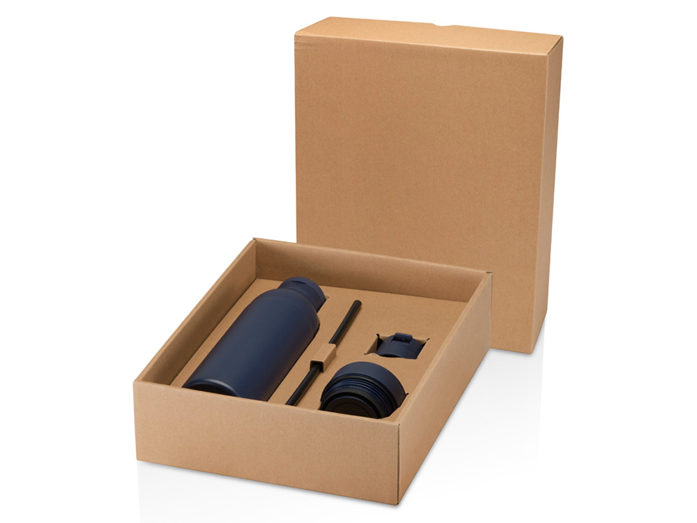 Illuminate бутылка для воды объемом 650 мл из переработанной нержавеющей стали RCS с двойными стенками и набором из 3 крышек - Синий Navy-0