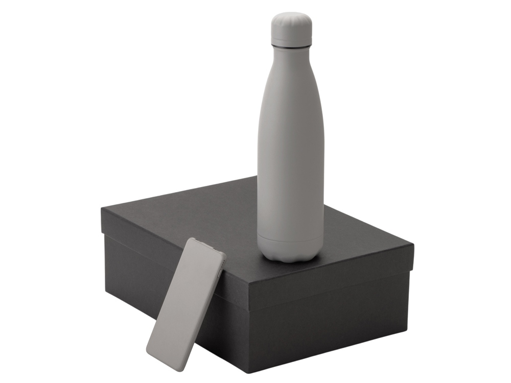 Подарочный набор с термобутылкой и повербанком С1, 5000 mAh, серый-0