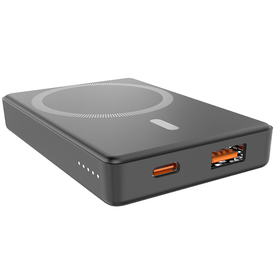 Магнтиный внешний аккумулятор Magnetic с беспроводной зарядкой (5W), Черный-1