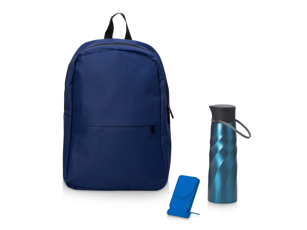 Подарочный набор с магнитным аккумулятором и бутылкой для воды Waterpower, синий-0