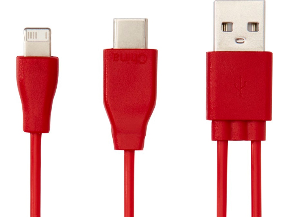 Двусторонний кабель для зарядки Ario 3-в-1 в тканевой оплетке, красный-4