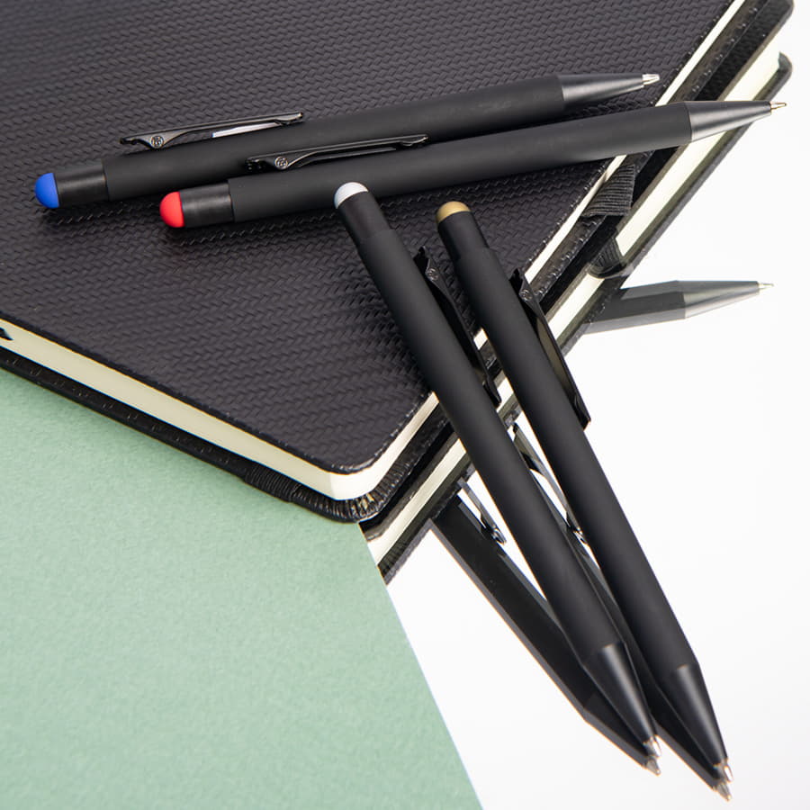 Ручка шариковая FACTOR BLACK со стилусом, черный, красный-3