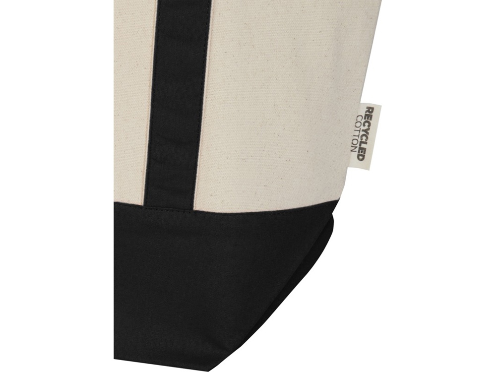 Sam эко- сумка из переработанного хлопка, сертифицированного согласно GRS, плотностью 320 г/м² - сплошной черный / Натуральный-4