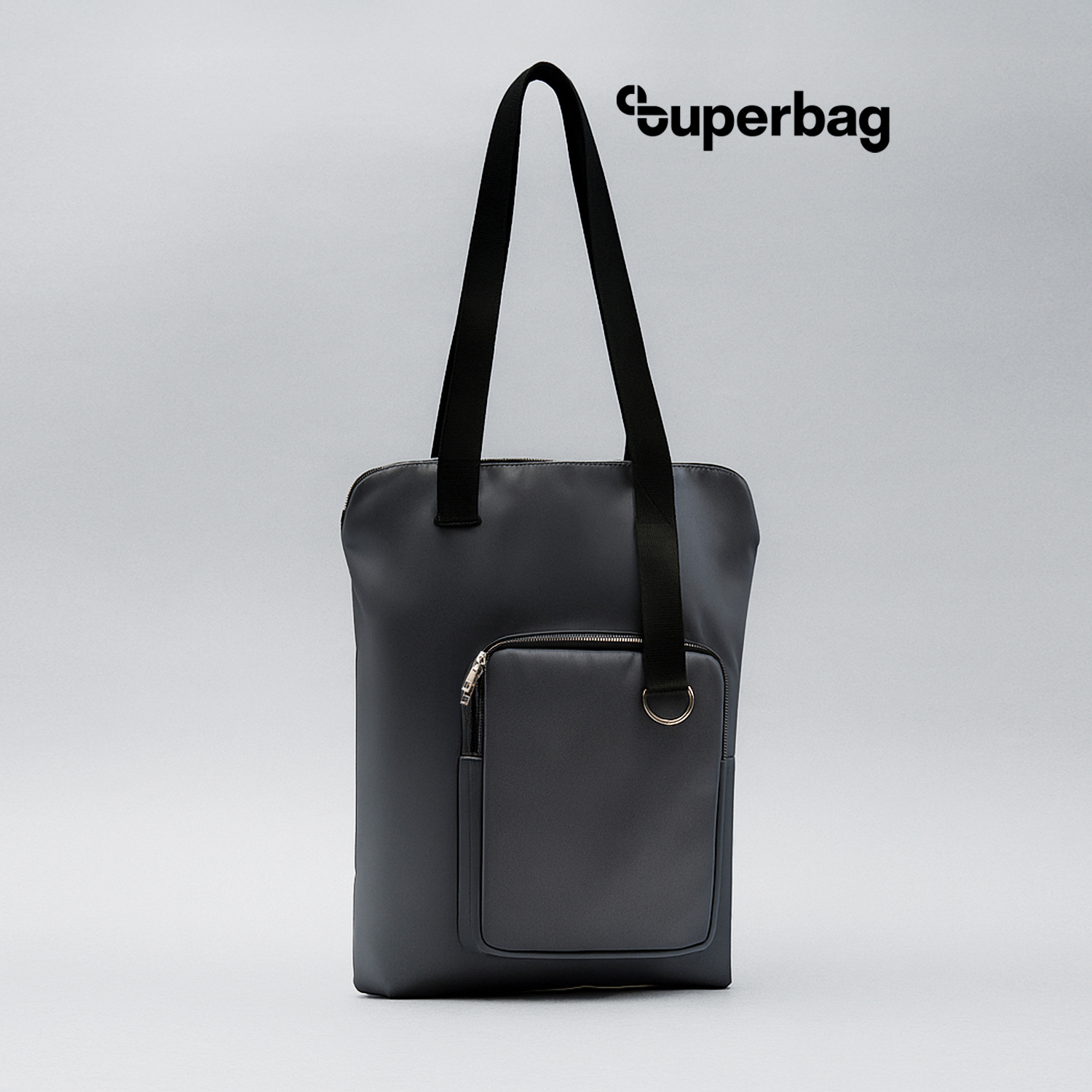 Шоппер Superbag Pocket, с внутренним креплением (карабин) и чехлом для мелочей (серый с черным)-0