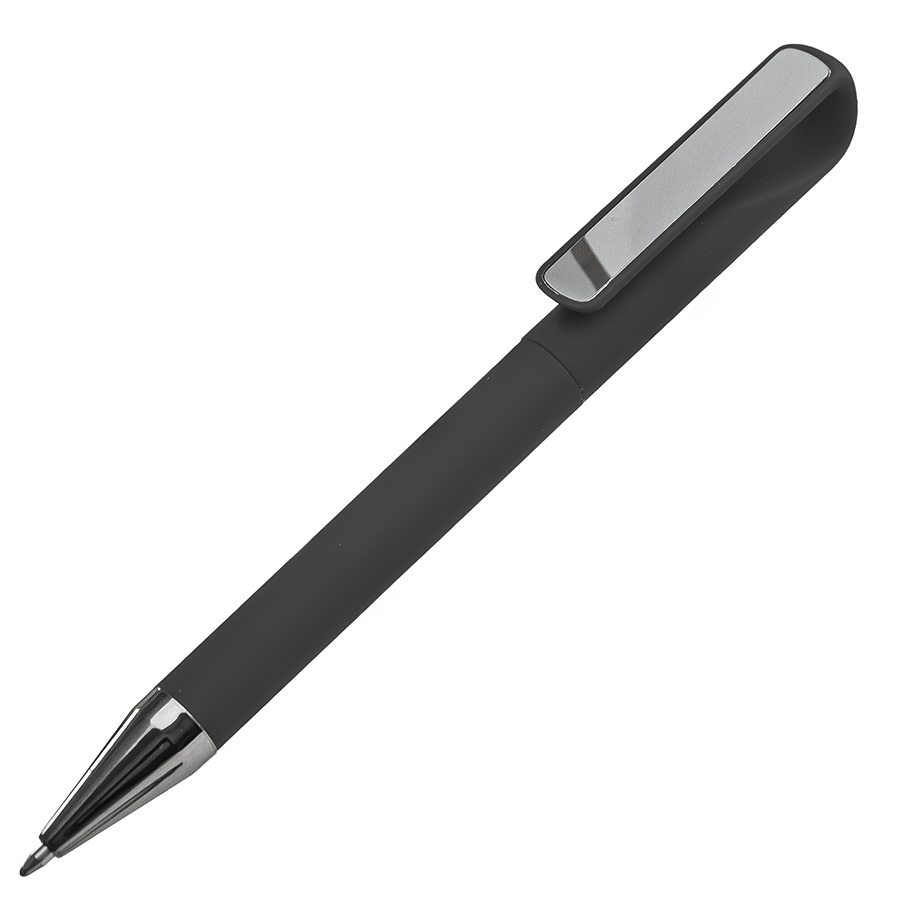Ручка шариковая GLOSSY GUN с покрытием soft touch, черный, серебристый-0