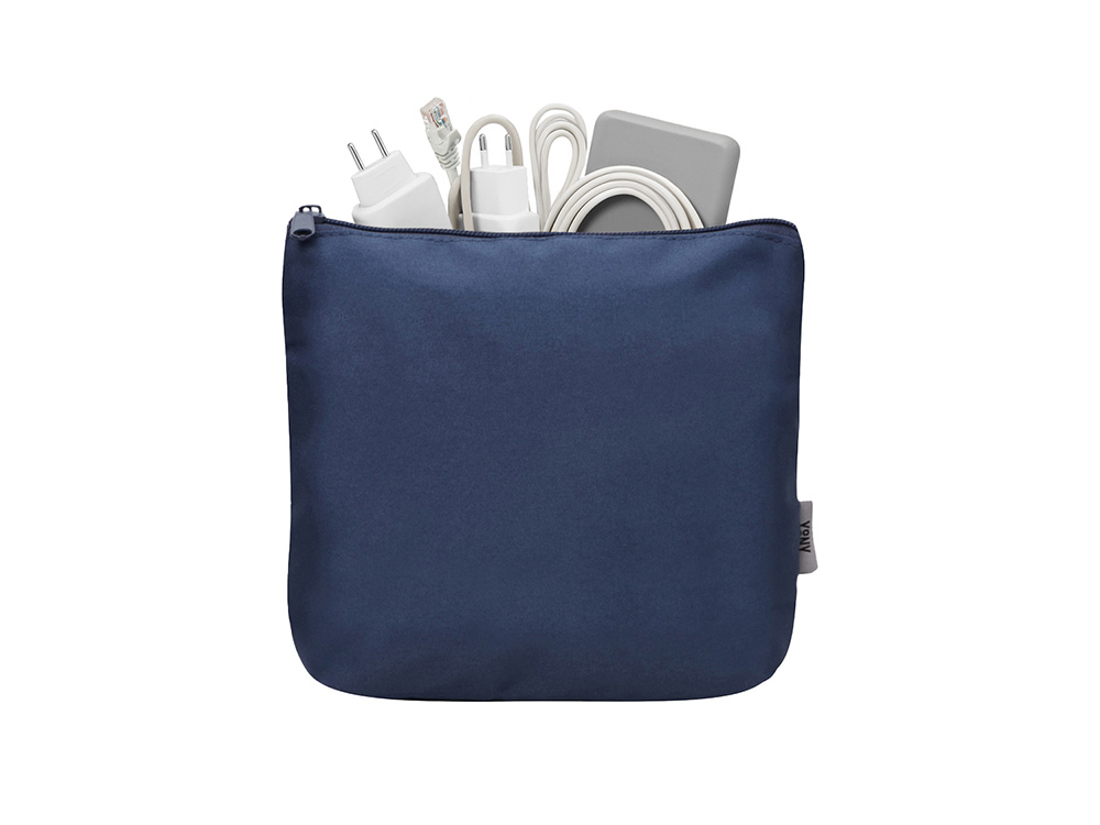 Органайзер для электроники и проводов Amalia из полиэстера 300D с подкладкой, темно-синий-0