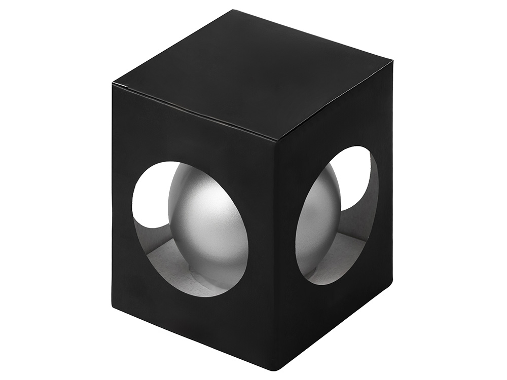 Стеклянный елочный шар Christmas bauble, серебро, металлик, с серебристым колпачком в черной коробке-1