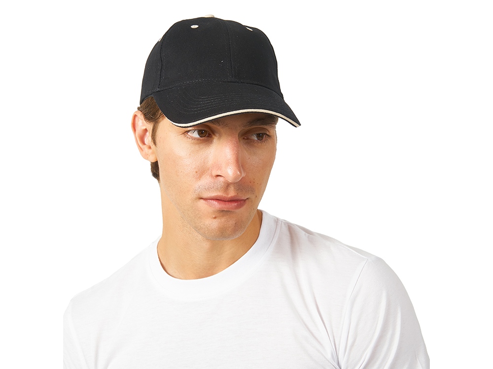 Бейсболка New Castle 6-ти панельная, черный/натуральный-1