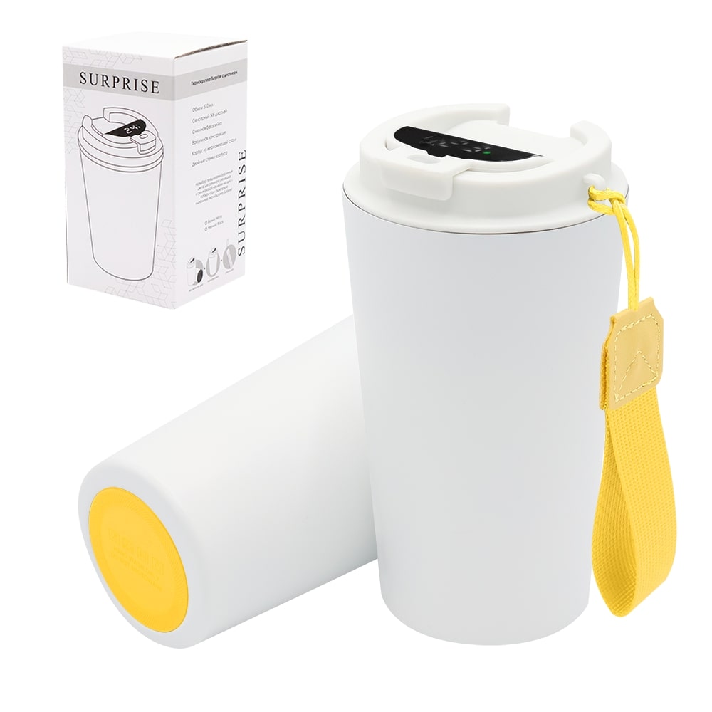 Термокружка Surprise To Go с индикатором, Белый/Жёлтый-0