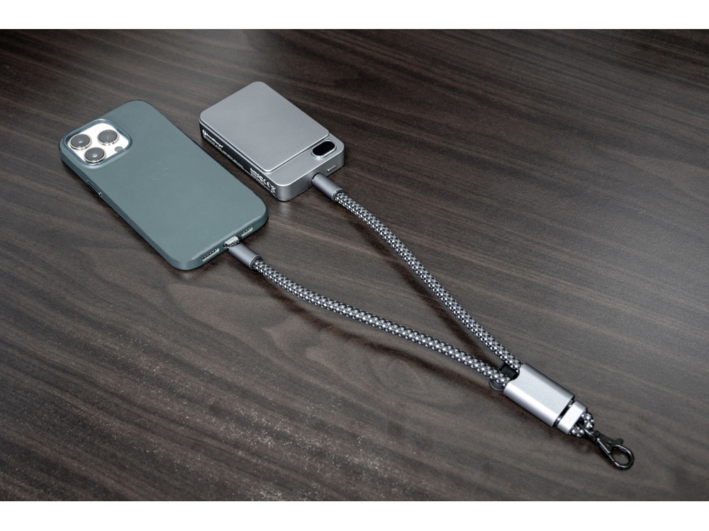 Ремешок-держатель для телефона с зарядным кабелем USB-C - USB-C Lany Wristband Charge Eco, серый-16