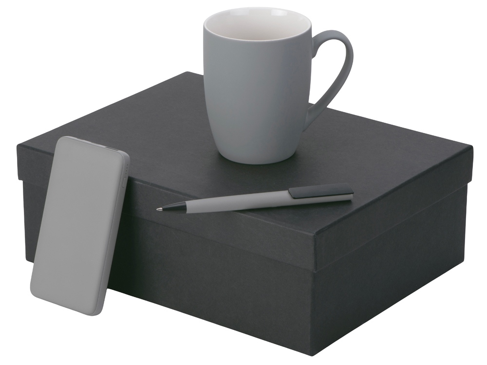Подарочный набор c кружкой, пластиковой ручкой и повербанком С2, 10000 mAh, серый-0