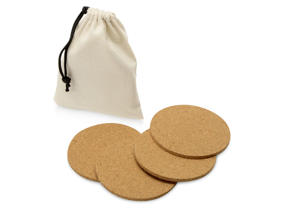 Набор костеров Bali из пробки в хлопковом мешке, 4 шт-0