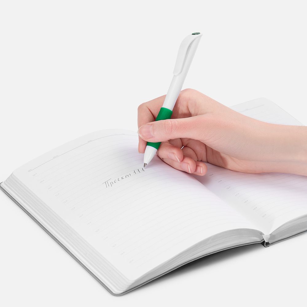 Ручка шариковая Grip, белая с зеленым-2