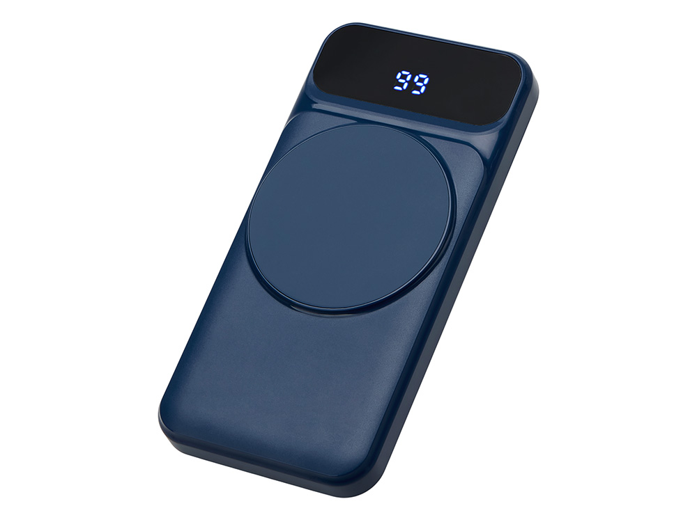 Магнитный беспроводной внешний аккумулятор со встроенными кабелями Мэни,быстаря зарядка, 10000 мАч, тёмно-синий-0