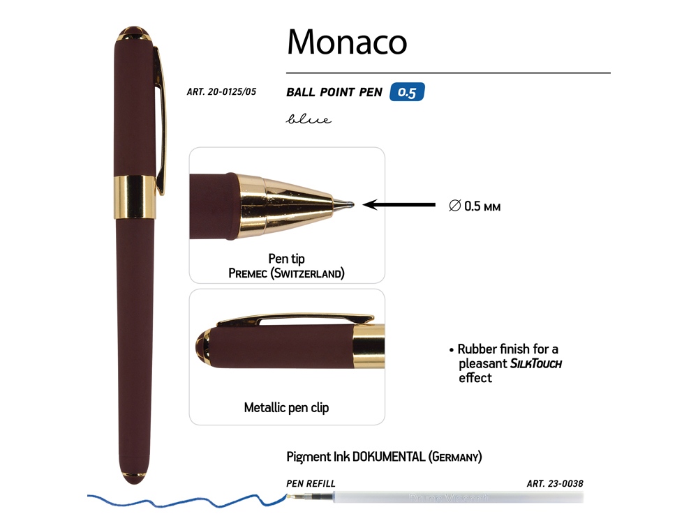 Ручка пластиковая шариковая Monaco, 0,5мм, синие чернила, коричневый-2