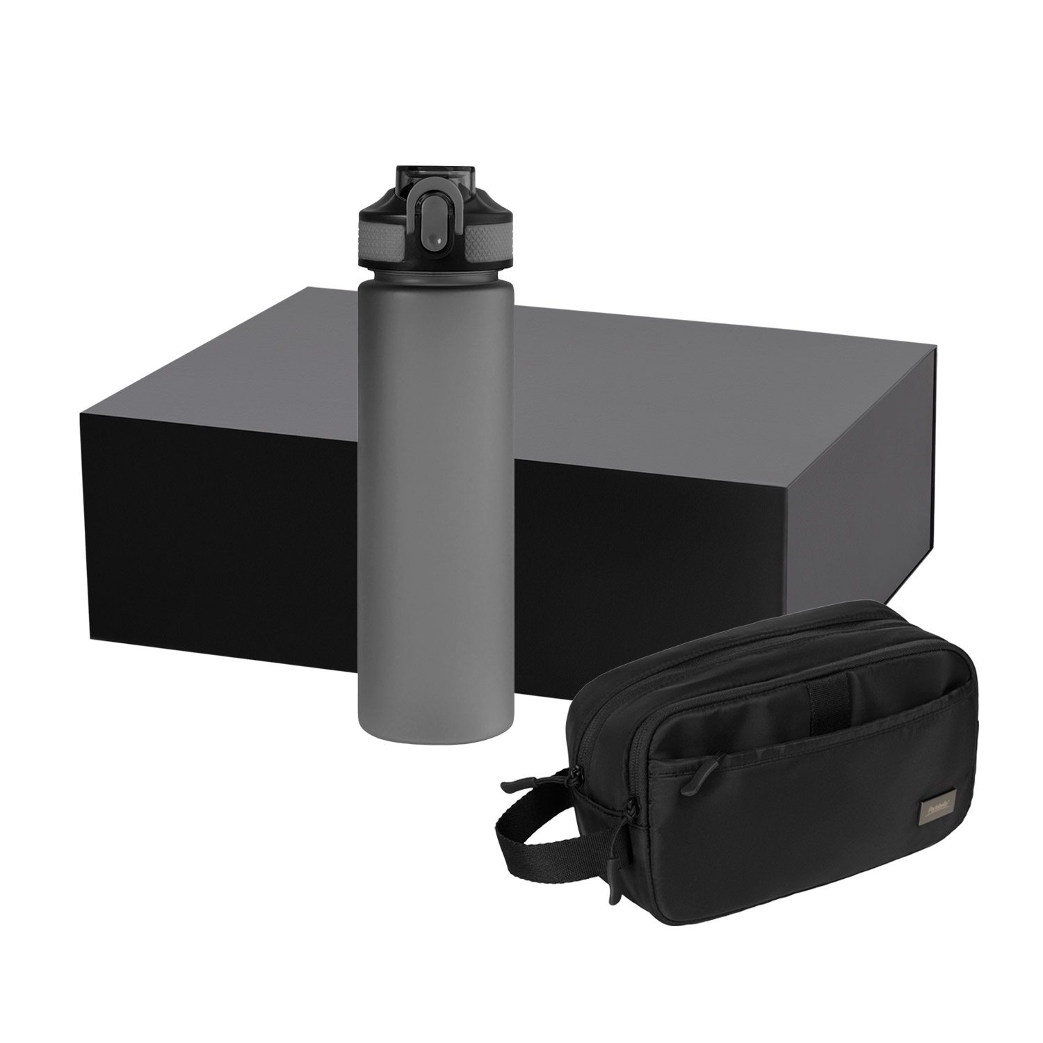 Подарочный набор Бостон (Boston), Флип (Flip), черный (дорожная косметичка, бутылка)-0