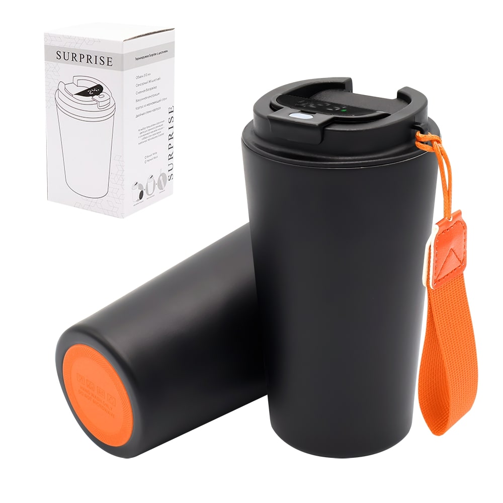 Термокружка Surprise To Go с индикатором, Черный/Оранжевый-0