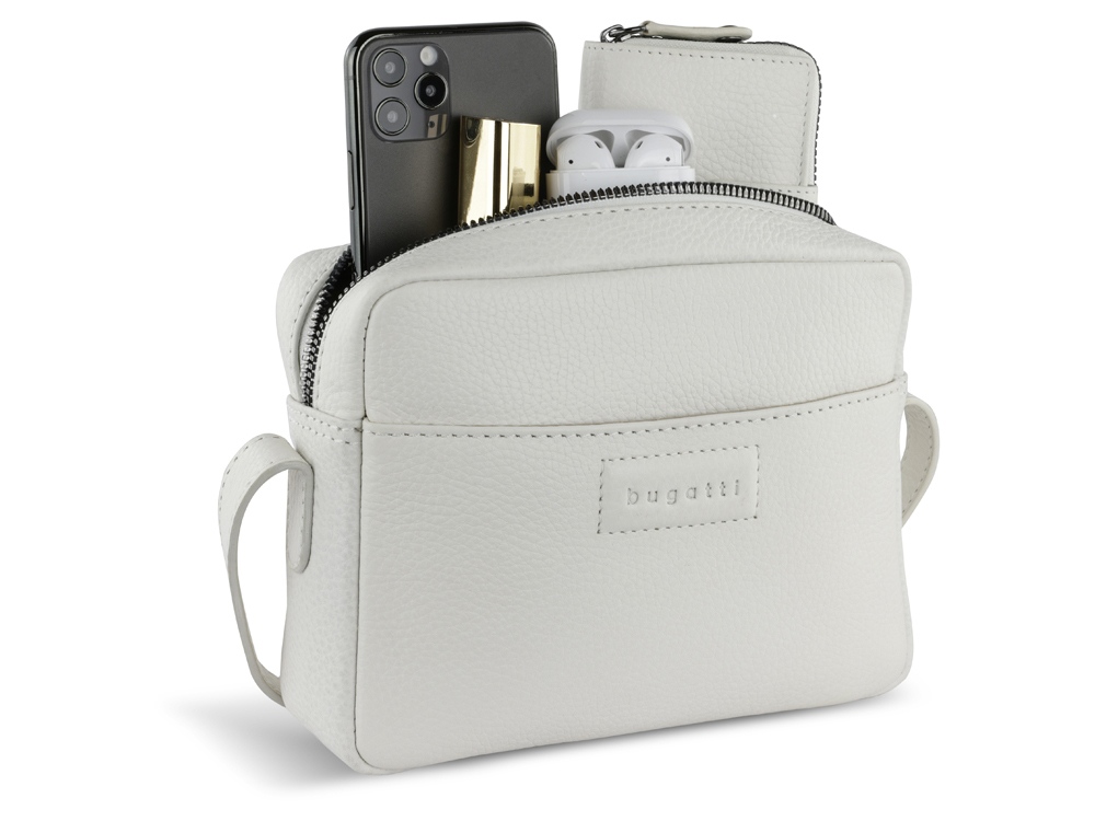 Сумка кросс-боди женская BUGATTI Elsa, белая, воловья кожа/полиэстер, 19х5,5х14 см-9