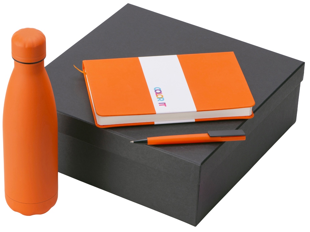 Подарочный набор c блокнотом C2, ручкой и термобутылкой, оранжевый-0