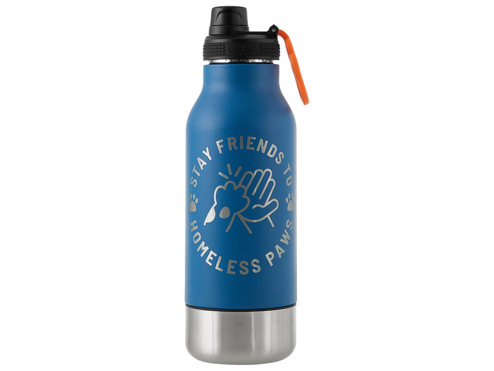 Вакуумный термос Buddy 3-в-1 со съемными мисками для питомцев, 1000 мл, синий с гравировкой-0