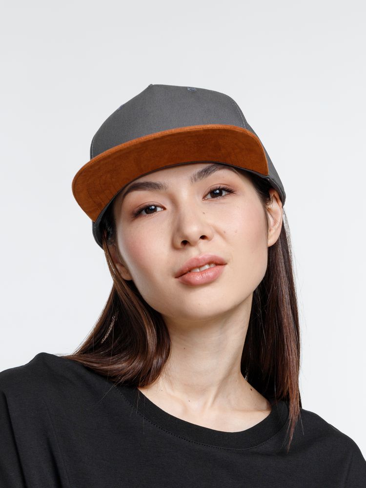 Бейсболка Foreside с прямым козырьком, серая с коричневым-2