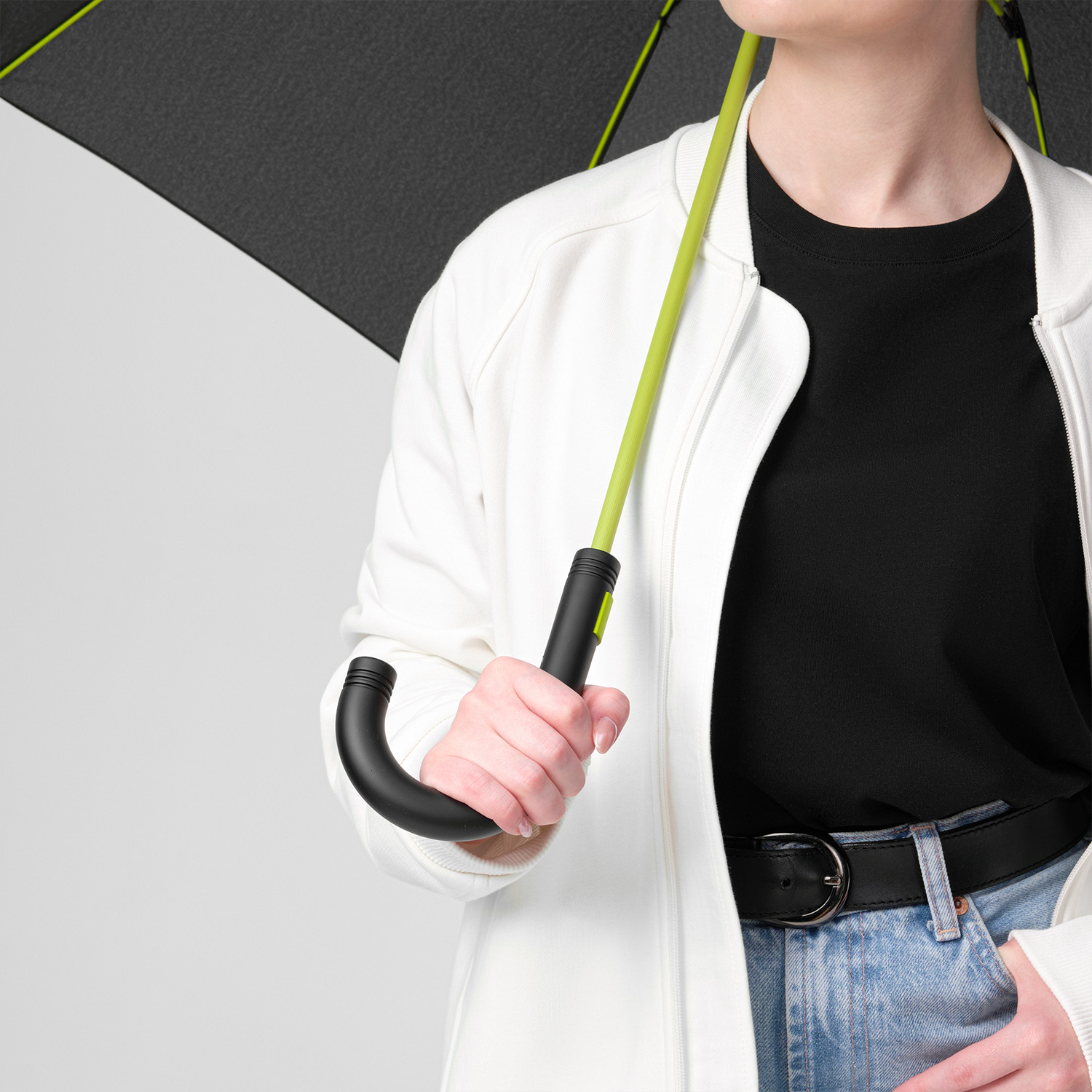 Зонт-трость Квантум (Quantum), черный/салатовый-6