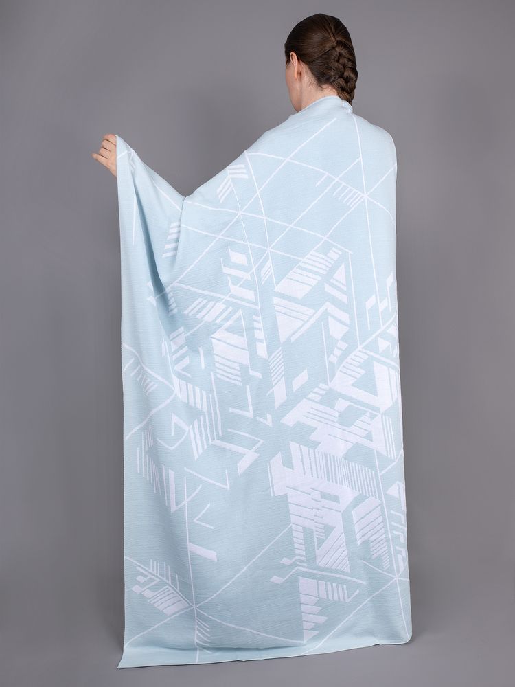 Плед Winterflake, бело-голубой с люрексом-0