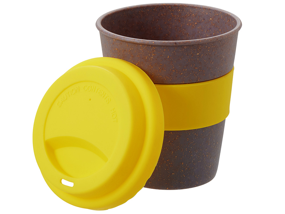 Стакан с силиконовой крышкой Cafe, желтый-2