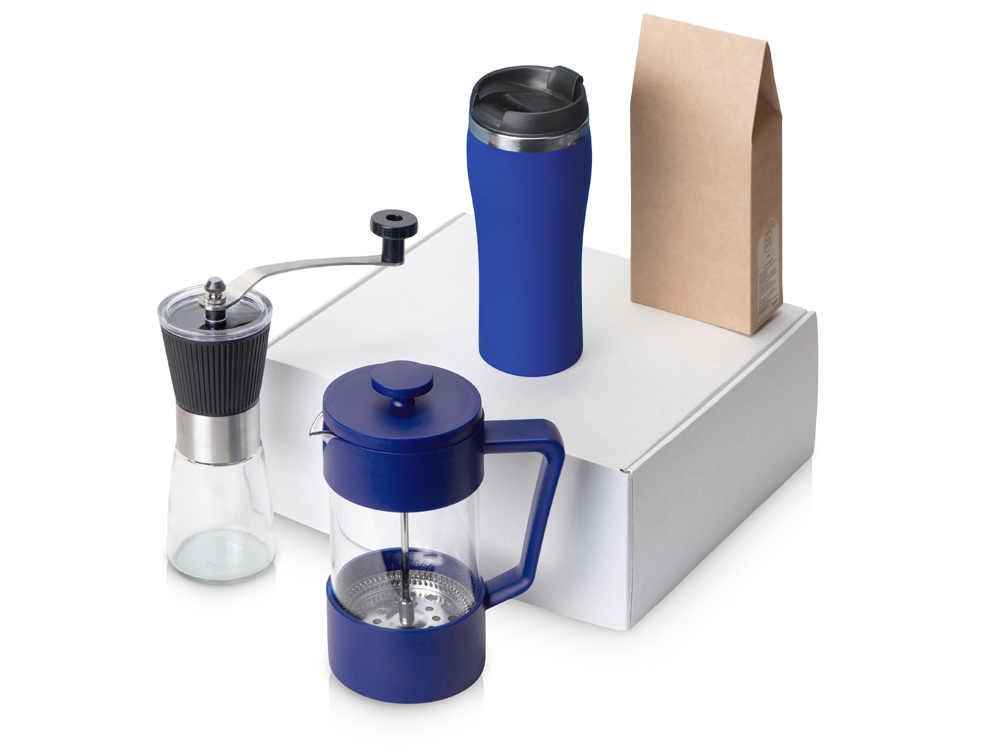 Подарочный набор с кофе, кружкой и френч-прессом Бодрое утро 2.0, синий-0