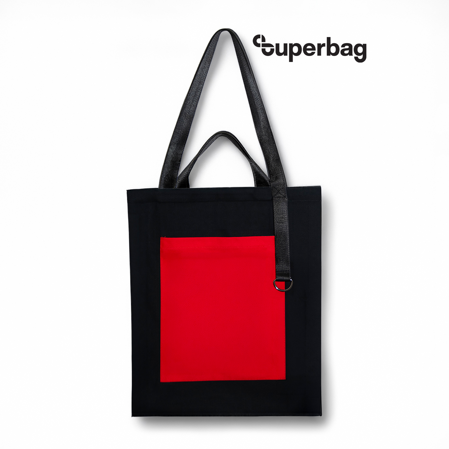 Шоппер Superbag Big Pocket, с карманом на молнии (черный с красным)-0