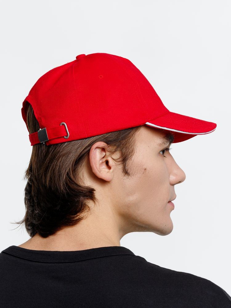 Бейсболка Long Beach, красная с белым-7