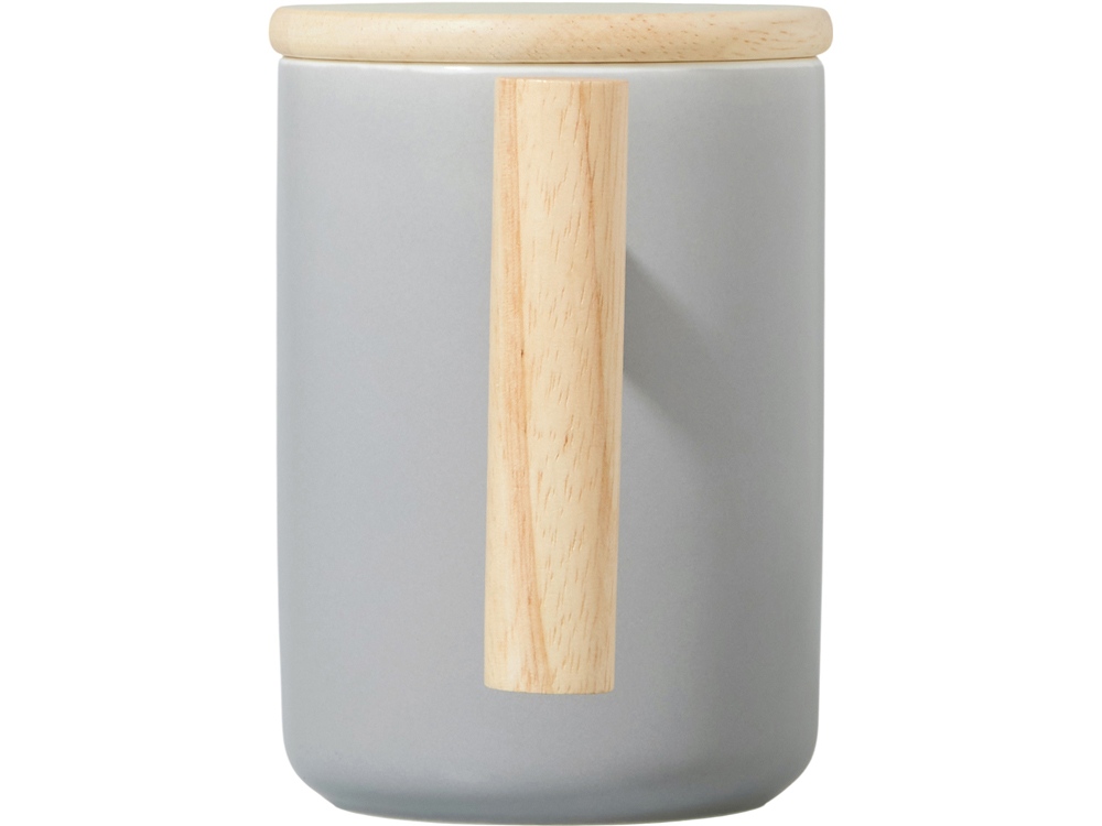 Кружка с ручкой и крышкой из каучукового дерева Jeny, серый-4