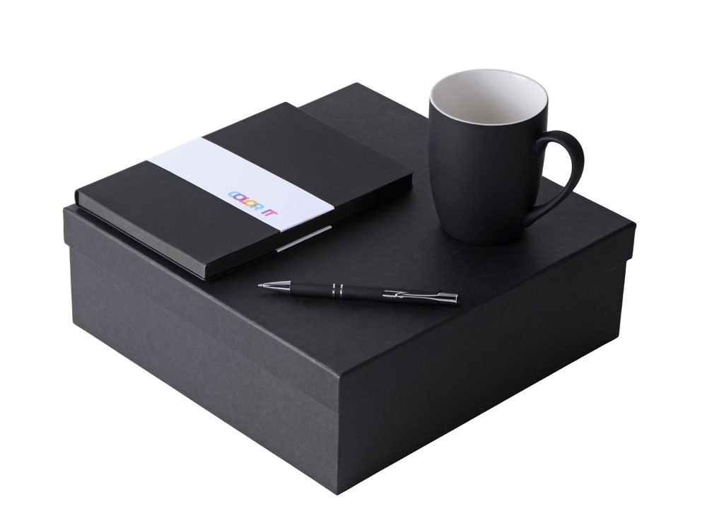Подарочный набор с блокнотом С1, металлической ручкой и кружкой, черный-0