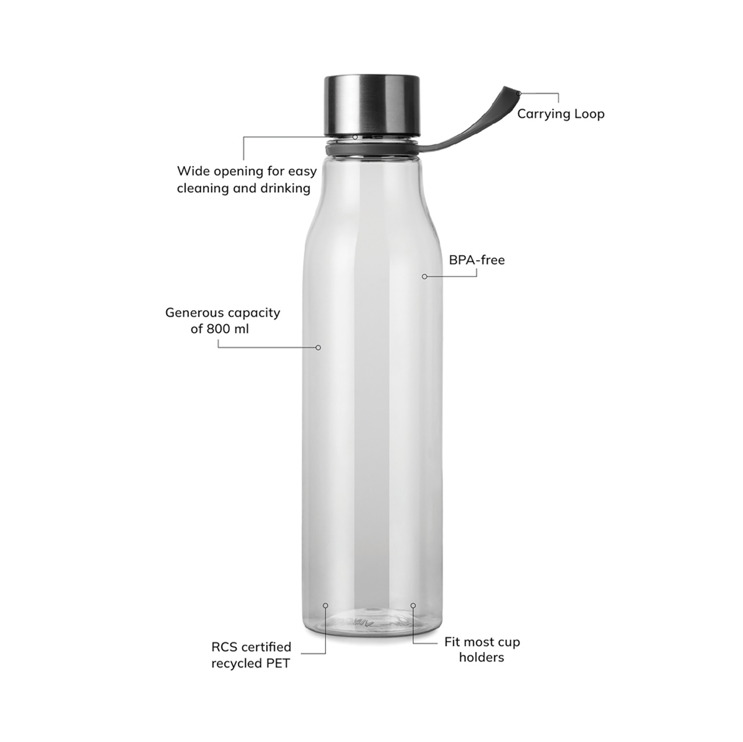 Бутылка для воды VINGA Lean из rPET RCS, 800 мл-3
