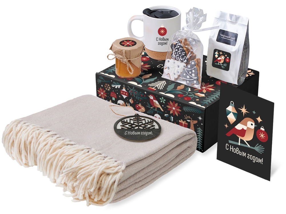 Подарочный набор c пледом, кружкой и вареньем, белый-0