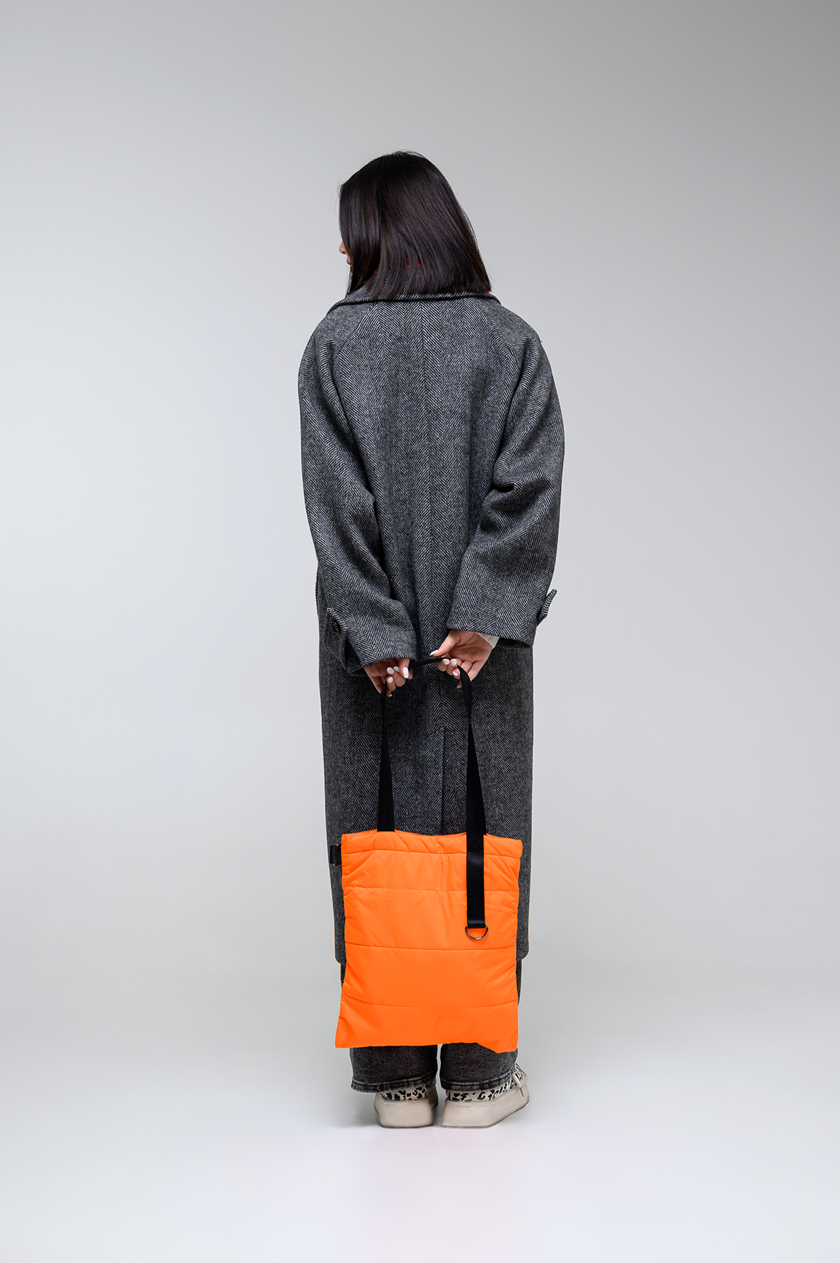 Шоппер Superbag Bubble, стёганый, с магнитной кнопкой (оранжевый с чёрным)-5