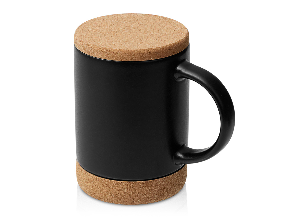 Кружка 450 мл с пробковым дном с крышкой Корк & Бон, черный-0