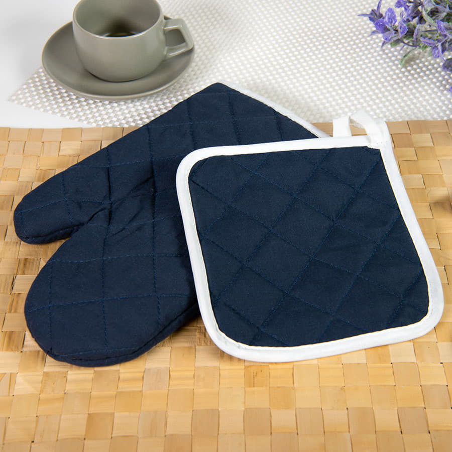 Комплект: прихватка и рукавица LESTON, темно-синий, полиэстер, хлопок, темно-синий-1