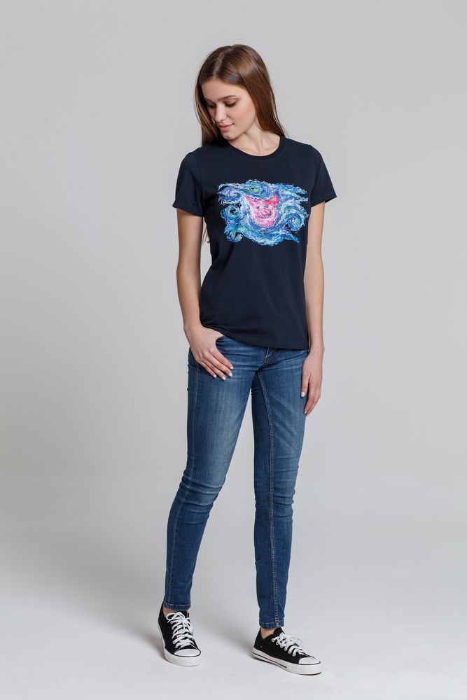 Футболка женская «Ван-Пиг», синяя-3