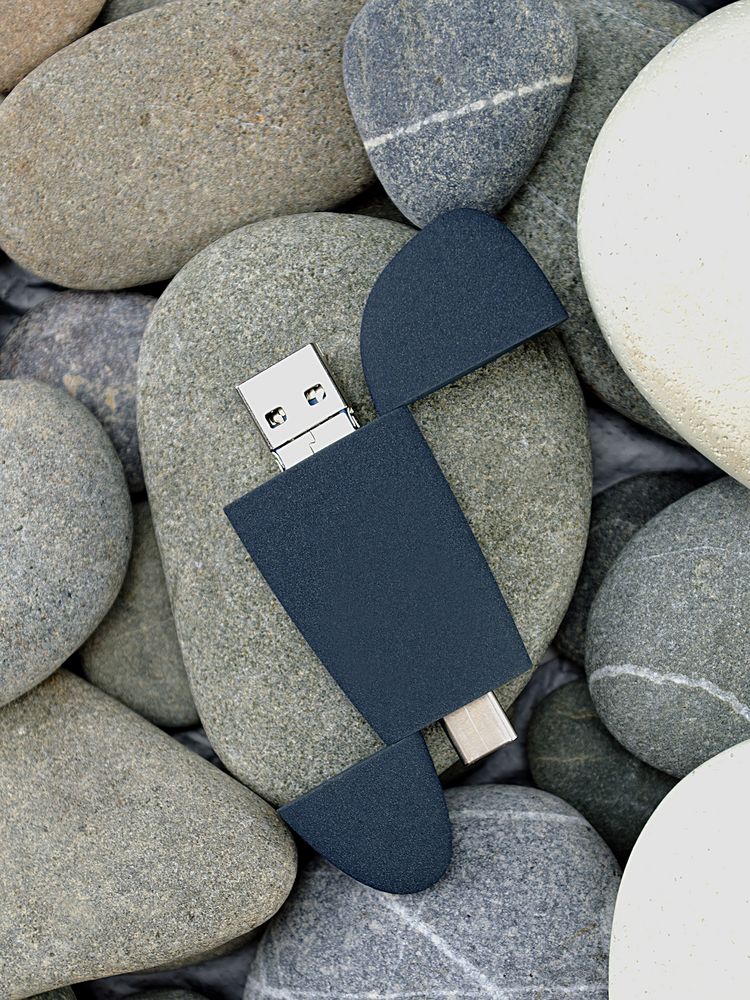 Флешка Pebble Universal, USB 3.0, серо-синяя, 32 Гб-5