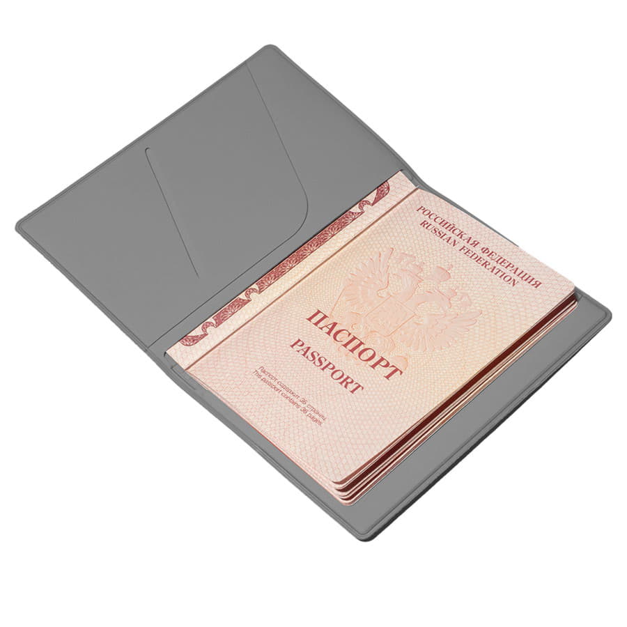 Обложка для паспорта Simply, 13.5 х 19.5 см, серая, PU, серый-2