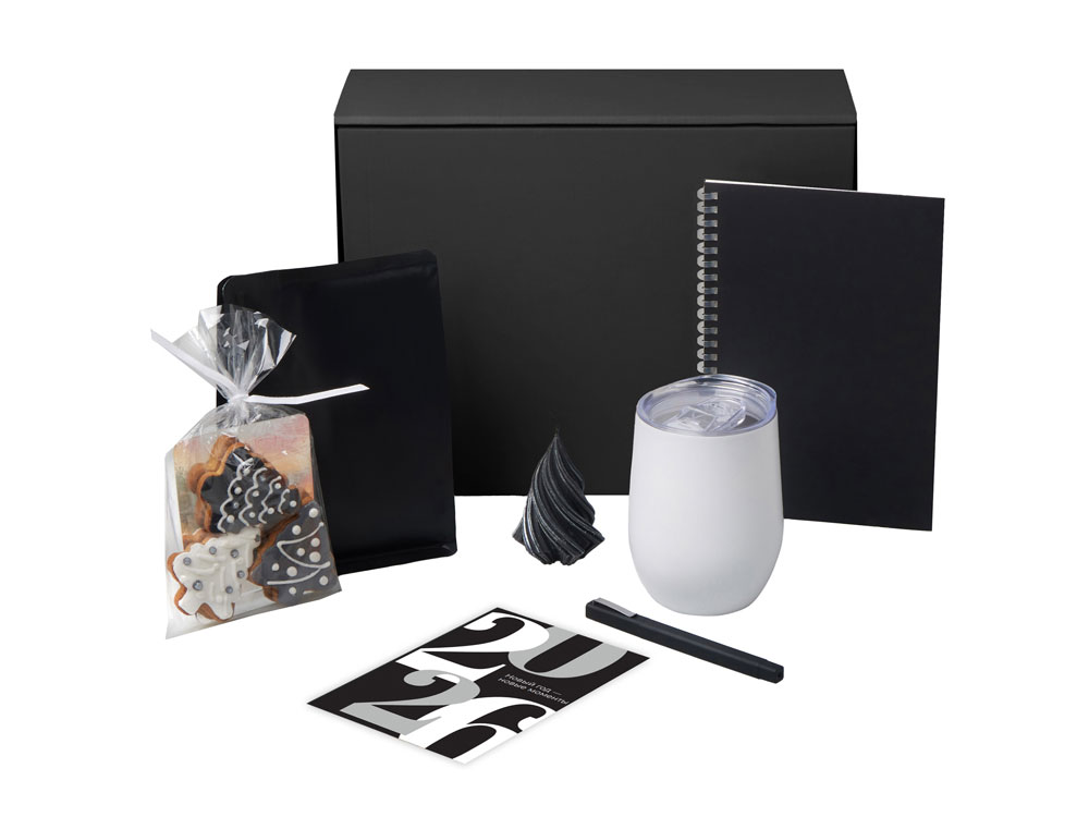 Подарочный набор c термокружкой, блокнотом, ручкой и свечкой, белый-1