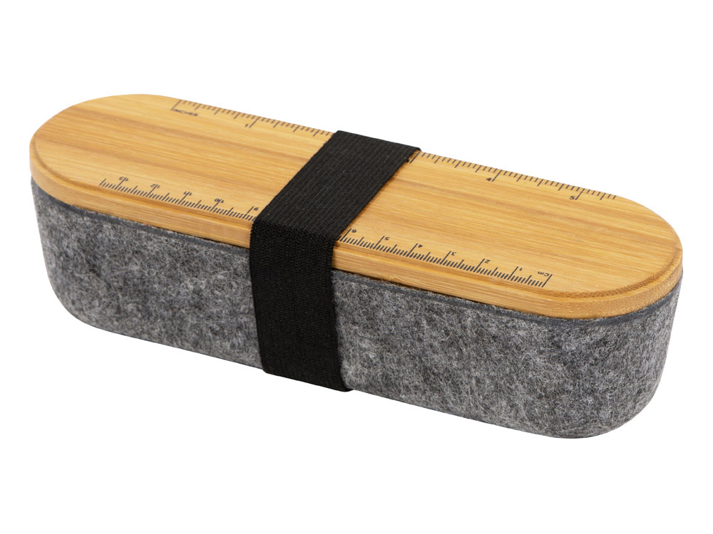 Пенал с линейкой и подставкой для телефона из бамбука Haruki, серый-1